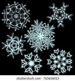 Snowflakes set vector illustration for element Christmas and New Year card. 