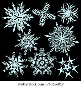 Snowflakes set vector illustration for element Christmas and New Year card. 