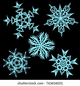 Snowflakes set vector illustration for element Christmas and New Year card. 