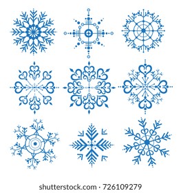 snowflakes set vector illustration on white background for Christmas and new year decorations