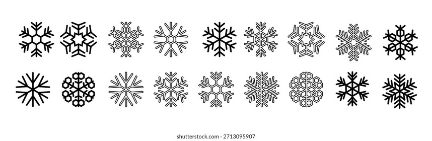 flocos de neve definir vetor isolado no contorno de fundo branco