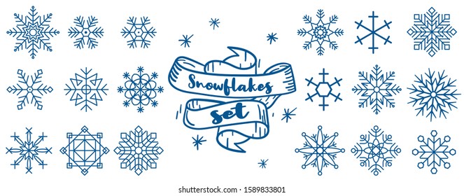 Snowflakes Set, Snow-flakes winter collection, snowflakes isolated on white background. Snowflake icons. snowfall vector illustration