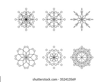 Snowflakes set,black snowflakes on white background,vector,isolated