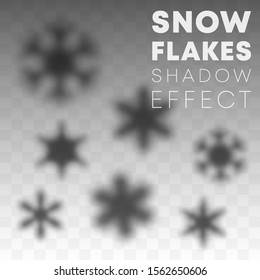 Snowflakes shadow overlay effect on transparent background. Vector illustration.