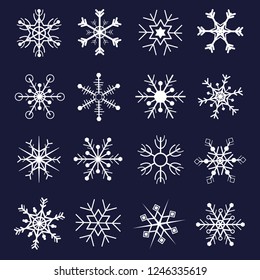 Snowflakes shape design on blue background vector illustration.Winter crystal snow line silhouette decorative ornament celebration season.