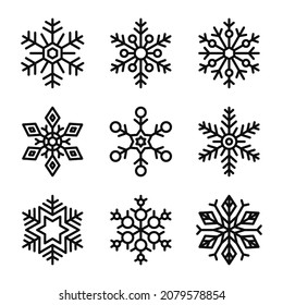 Los copos de nieve forman los iconos sobre fondo blanco. Vector