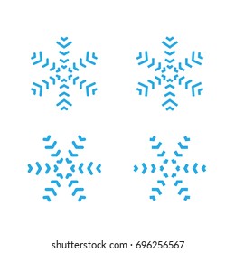 Snowflakes signs set. Blue Snowflake icons isolated on white background. Snow flake silhouettes. Symbol of snow, holiday, cold weather, frost. Winter design element Vector illustration