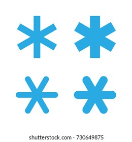 Snowflakes signs set. Blue Snowflake icons isolated on white background. Snow flake silhouettes. Symbol of snow, holiday, cold weather, frost. Winter design element Vector illustration