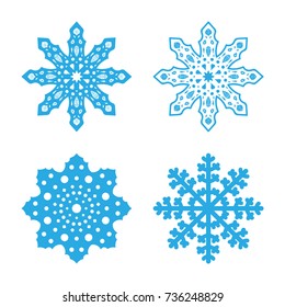 Snowflakes signs set. Blue Snowflake icons isolated on white background. Snow flake silhouettes. Symbol of snow, holiday, cold weather, frost. Winter design element Vector illustration