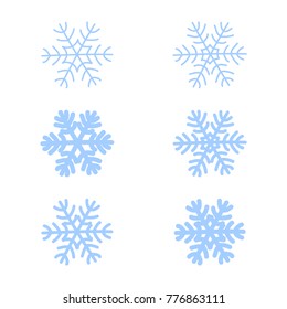 Snowflakes signs set. Blue Snowflake icons isolated on white background. Snow flake silhouettes. Symbol of snow, holiday, cold weather, frost. Winter design element Vector illustration
