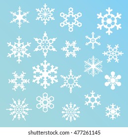 snowflakes silhouettes, big set, flat illustration
