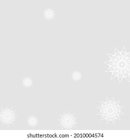 Snowflakes Silver Chaotic Stars Ice Pattern. White Cold New Year Grey Innocent Sky Background. Print Christmas Mystery Luxury Mandala Design Pic. Sharp Monochrome Winter Frost Wallpaper.