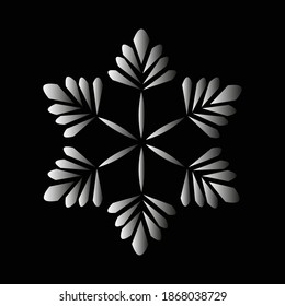 Snowflakes silver gradient on a black background. Beautiful winter stencil pattern for winter holidays. Vector illustration.