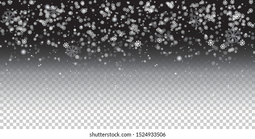 Snowflakes, snow fall in different shapes. Christmas or New Year theme for holiday cards backgrounds. Vector realistic illustration Isolated with no background.