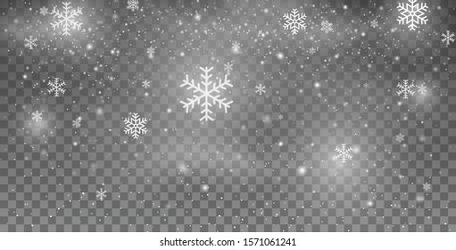 Snowflakes. Snow. Snowfall. Christmas snow for the new year. White glitter snowflakes. Heavy snowfall snowflakes in different shapes and forms. Winter Snow Falling snowflakes christmas new year design
