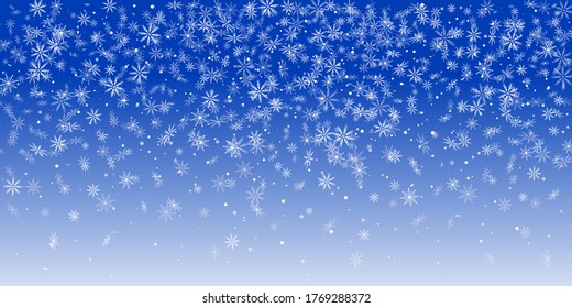 Copos de nieve. Nieve, nevada. Caer copos de nieve blancos dispersos sobre un fondo azul. Vector