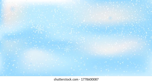 Snowflakes. Snow, snowfall. Falling scattered white snowflakes on a gradient background. Vector
