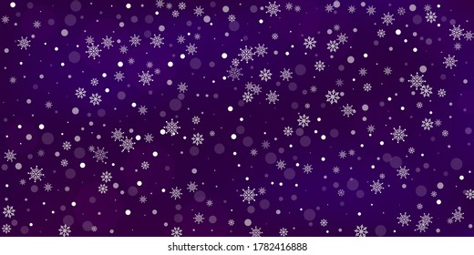 
Snowflakes. Snow, snowfall. Falling scattered white snowflakes on a gradient background. Vector	