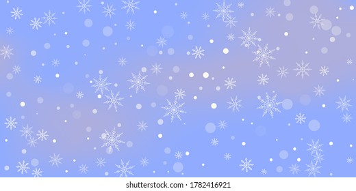 
Snowflakes. Snow, snowfall. Falling scattered white snowflakes on a gradient background. Vector	