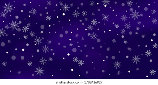 
Snowflakes. Snow, snowfall. Falling scattered white snowflakes on a gradient background. Vector	