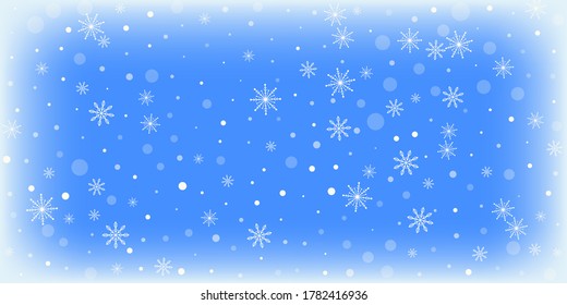 
Snowflakes. Snow, snowfall. Falling scattered white snowflakes on a gradient background. Vector	