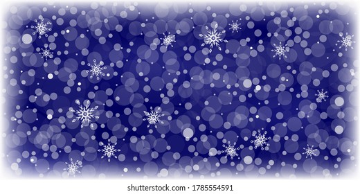 Snowflakes. Snow, snowfall. Falling scattered white snowflakes on a gradient background. Vector	