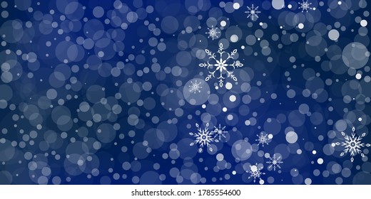 Snowflakes. Snow, snowfall. Falling scattered white snowflakes on a gradient background. Vector	