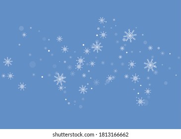 Snowflakes. Snow, snowfall. Falling scattered white snowflakes on a gradient background. Vector	
