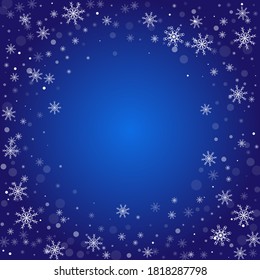 Snowflakes. Snow, snowfall. Falling scattered white snowflakes on a gradient background. Vector	