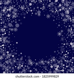 Snowflakes. Snow, snowfall. Falling scattered white snowflakes on a gradient background. Vector	