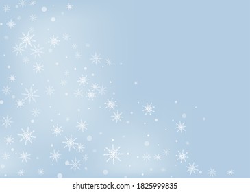 Schneeflocken. Schnee, Schneefall. Fallend verstreute weiße Schneeflocken auf Farbverlauf-Hintergrund. Vektorgrafik	