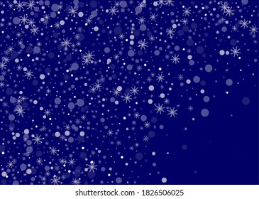 Snowflakes. Snow, snowfall. Falling scattered white snowflakes on a gradient background. Vector	