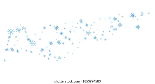 Snowflakes. Snow, snowfall. Falling scattered blue snowflakes on a white background. Vector