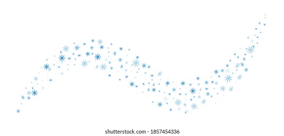 Snowflakes. Snow, snowfall. Falling scattered blue snowflakes on a white background. Vector