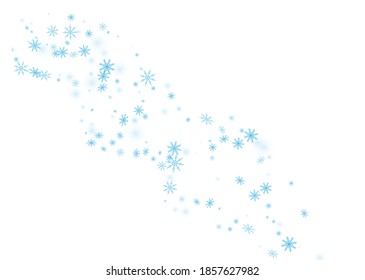 Snowflakes. Snow, snowfall. Falling scattered blue snowflakes on a white background. Vector