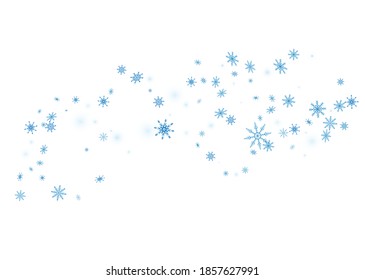 Copos de nieve. Nieve, nevada. Caer copos de nieve azules dispersos sobre un fondo blanco. Vector