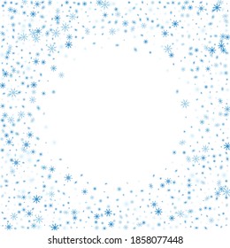 Snowflakes. Snow, snowfall. Falling scattered white snowflakes on a white background. Vector