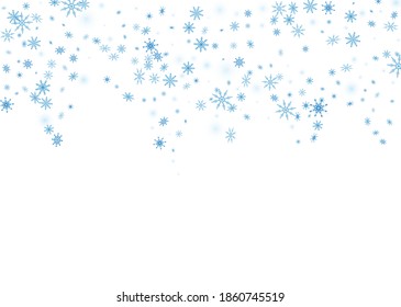 Snowflakes. Snow, snowfall. Falling scattered blue snowflakes on a white background. Vector