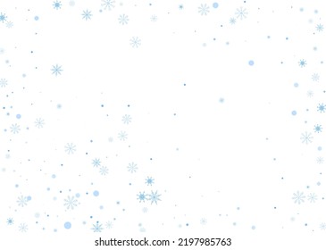 Snowflakes. Snow, snowfall. Falling scattered blue snowflakes on a white background. Vector