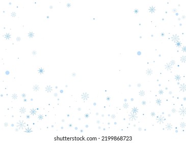 Copos de nieve. Nieve, nevada. Caer copos de nieve azules dispersos sobre un fondo blanco. Vector