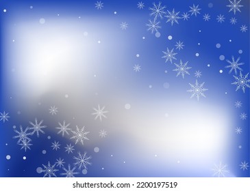 Copos de nieve. Nieve, nevada. Caer copos de nieve blancos dispersos sobre un fondo degradado de color blanco-azul. Vector