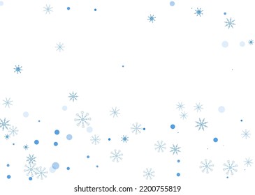 Copos de nieve. Nieve, nevada. Caer copos de nieve azules dispersos sobre un fondo blanco. Vector