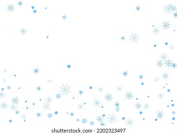 Copos de nieve. Nieve, nevada. Caer copos de nieve azules dispersos sobre un fondo blanco. Vector