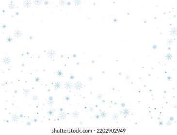 Snowflakes. Snow, snowfall. Falling scattered blue snowflakes on a white background. Vector