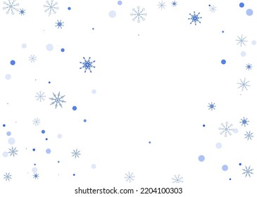 Copos de nieve. Nieve, nevada. Caer copos de nieve azules dispersos sobre un fondo blanco. Vector