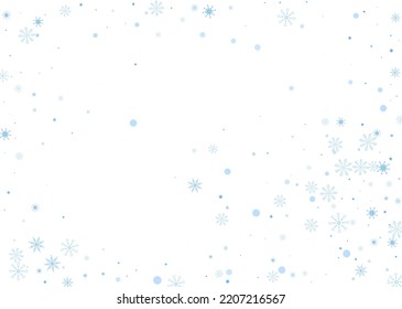 Snowflakes. Snow, snowfall. Falling scattered blue snowflakes on a white background. Vector