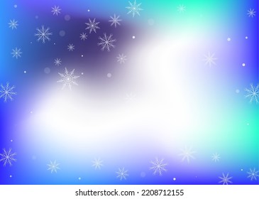 Snowflakes. Snow, snowfall. Falling scattered white snowflakes on a white-blue gradient background. Vector