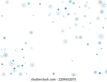 Copos de nieve. Nieve, nevada. Caer copos de nieve azules dispersos sobre un fondo blanco. Vector