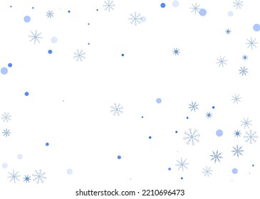Copos de nieve. Nieve, nevada. Caer copos de nieve azules dispersos sobre un fondo blanco. Vector
