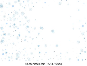Snowflakes. Snow, snowfall. Falling scattered blue snowflakes on a white background. Vector